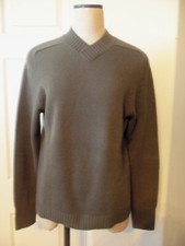 Maglione Banana Republic uomo verde militare 100% cashmere scollo a V alto manica lunga S
