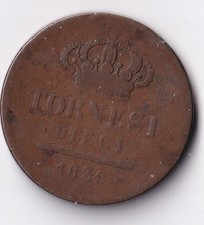 regno delle 2 sicilie , 10 tornesi 1839 -	Cuivre Poids	31,18 g Diamètre	38 mm