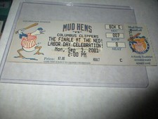 COLUMBUS CLIPPERS AT TOLEDO MUD HENS 9-3-2001 Biglietto Stub Ultima partita Ned Skeldon