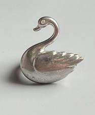 Anello uccellino cigno tono argento vintage occhi con strass trasparenti misura 5,5