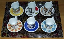 LAVAZZA Cafè des Arts vassoio Haring/6 tazze caffè + piattini ceramica IPA Italy