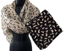 Sciarpa Chiffon con stampa gatto 150 x 40 cm. Foular con gatti per donna.