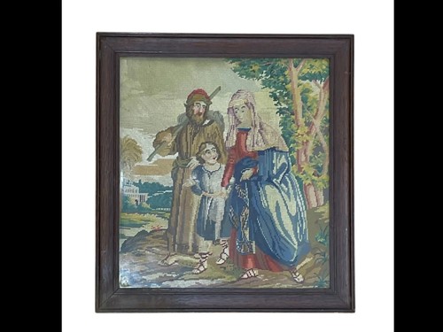 Woolwork tapestry man lady - tapestry, of