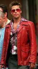 Giacca Fight Club Brad Pitt Tyler Durden in vera pelle cappotto rosso FC