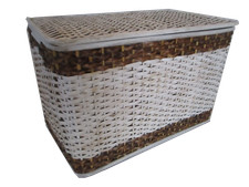 CESTO PORTA BIANCHERIA BAULE VIMINI IN RATTAN FODERA TEXTILENE CM 61X30X40 H POR