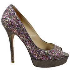 Jimmy Choo London decolte stiletto donna tacco 7 corone corso glitter punta aperta