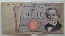 Banconota Mille 1000 Lire GIUSEPPE VERDI D.M. 10 Maggio 1979 e 26 Febbraio 1969