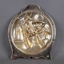 Placca Ottone Cromato Ferro Di Cavallo Altorilievo Equitazione Vintage XX Sec.