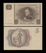 Svezia 5 corone 1963 UNC P-50b
