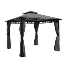 Gazebo 3x3 Struttura In Alluminio Grigio Con Tende Laterali Antivento Telo PVC