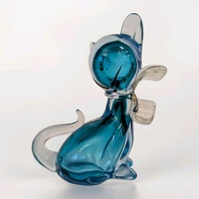 Statuine gatto gattino vetro arte italiana Alfredo Barbini Murano Sommerso blu acqua