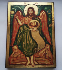 Icona russa di San Giovanni Battista dipinta a mano su legno