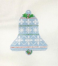 CAMPANELLA DI NATALE BLU DIPINTA A MANO TELA PUNTO AGO 18CT