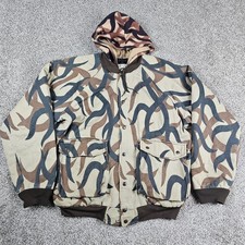 Giacca mimetica tribale vintage ASAT uomo XL con cappuccio zip intera lavoro fienile USA foderata anni 90