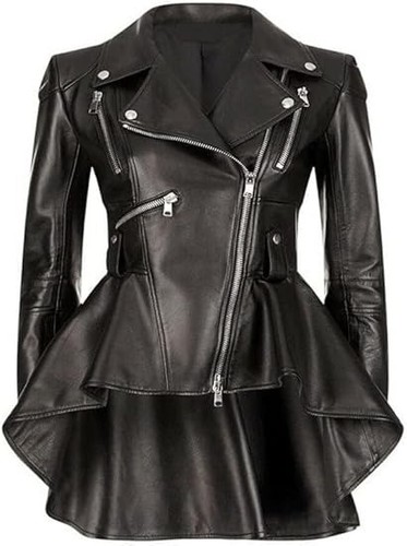Giacca donna pelle - nera, peplo