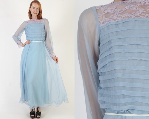 Maxi abito vintage - blu, chiffon