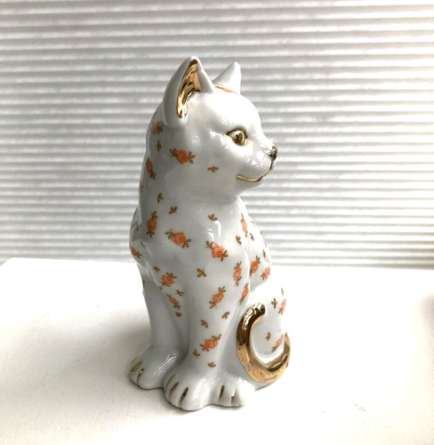 Vintage ceramic floral cat - ceramic,