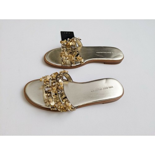 Zara gold sequin flower flat - gold,