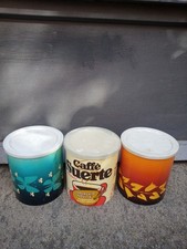 LOTTO 3 BARATTOLI PER CAFFÈ IN PLASTICA CON COPERCHIO VINTAGE