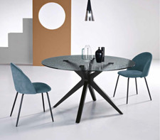 TAVOLO FEVER TONDO/RETTANGOLARE CON BASE IN METALLO E PIANO IN VETRO MARTELLATO