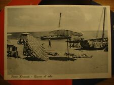cartolina usata 1950 Porto Recanati ombrelloni, bagnanti, imbarcazioni