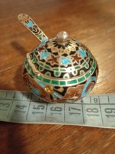 Saliera vintage asiatica argento, cloisonnè.