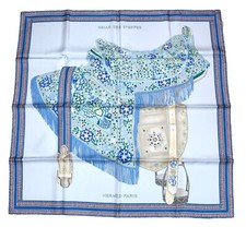 Foulard Hermes Selle Des Steppes 90 Cm Seta Blu Cavallo Sella 35"