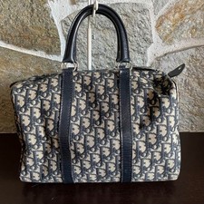 Christian Dior borsa a mano vintage tela pelle Boston Trotter blu navy usata ...