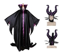 Costume da Strega Malefica Biancaneve tunica mantello Nero corna cosplay adulti