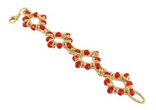 bracciale perline vetro oro e rosse, fatto a mano, polso 15-16 cm, regalo donna