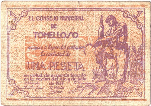 Billete tomelloso peseta - billete, 1