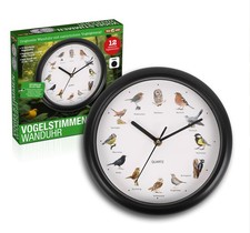 TELE WELT Orologio da parete con voci di uccelli, nero [12 voci di (S1n)