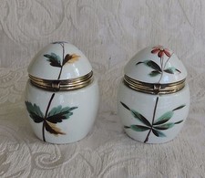 c1900 antica coppia di portagioie tedesche a forma di uovo in porcellana dipinte a mano 