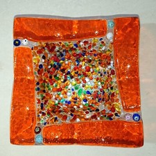 Posacenere Arancio Murrine Vetro Di Murano Misura 13 X 13 Cm Lavorazione Anni 90