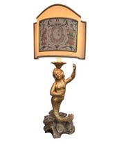 Antica scultura Sirena Polena 800 Montata A Lampada Paralume Stemma Gentilizio