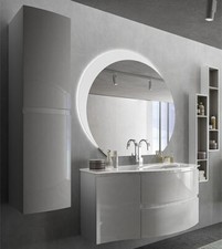 Mobile bagno sospeso Vague bianco, cm 104, con lavabo in vetro e pensili