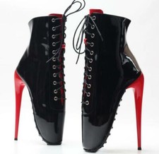 Stivaletti donna sexy stringati neri vernice ballerina ballerina tacco alto