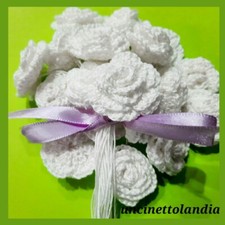 LOTTO 10 fiori rose bianche uncinetto, decorazioni, bomboniera,sposa, segnaposto