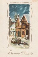 Q1- Biglietto Augurale Natale Anno Illustrato Paesaggio Innevato Casette