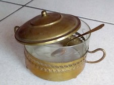 ZUCCHERIERA_OTTONE_CON CIOTOLA IN VETRO_OGGETTO DA TAVOLA_DECORATIVA