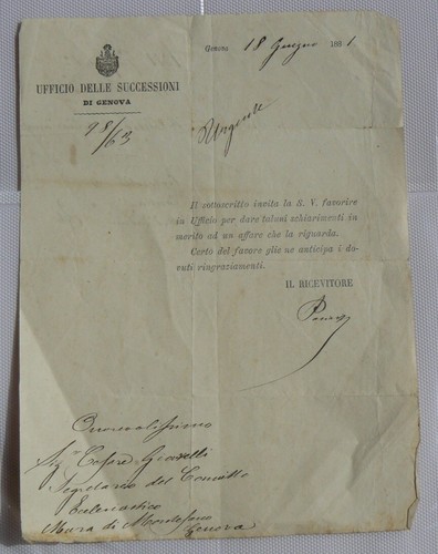 Genova 1881 ufficio delle - ufficio, delle 