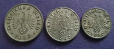 WWII 1940 A BERLINO Germania,3 Reich 1;5;10 pfenning,aquila tedesca,vastica nazista
