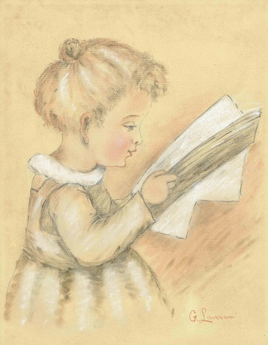 Bambina che legge libro - un,