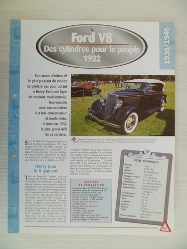 Carte fiche auto - ford, v8