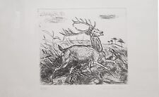 Antonio Ligabue - acquaforte - "Cervo con cani"