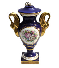 Lampada  Vaso Porcellana CAPODIMONTE Blu Oro Floreale Antica " N Coronata " !!!