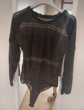 SEXY Body nero traforato trasparente manica lunga intimo black T. 4 L