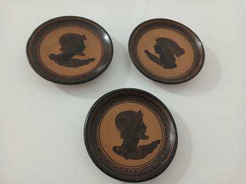Three terracotta saucers greek - three,