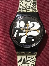 Orologio da polso SWATCH Gent TIEMPO DE REIR (GB185)-OTTIME CONDIZIONI-B/N-stile Rockabilly