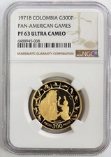 1971 B ORO COLOMBIA 300 PESOS 6° GIOCHI PANAMERICANI MONETA NGC PROOF 63 UC